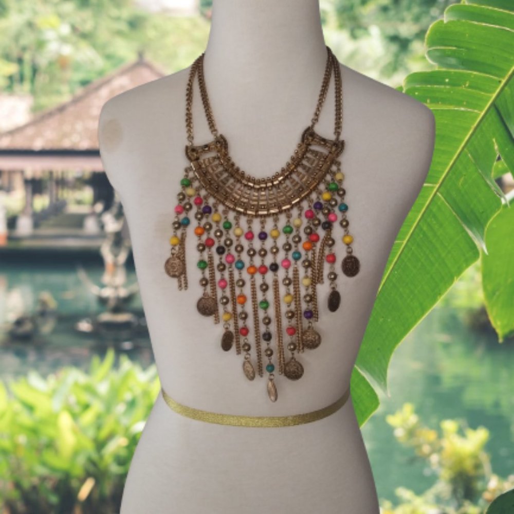 Boho Bollywood Festival Gypsy Hippie  Coachella Tribal Statement Necklace